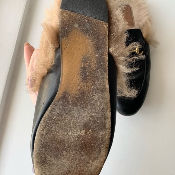 Gucci Princetown Leather & Lamb Fur Mules - Picture 4 of 7
